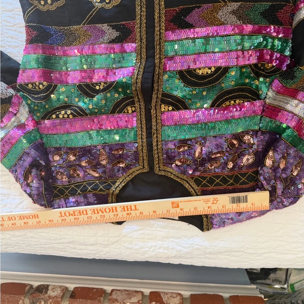 Colorful Vintage Embellished Silk Beaded Women's Jacket - Picture 6 of 8